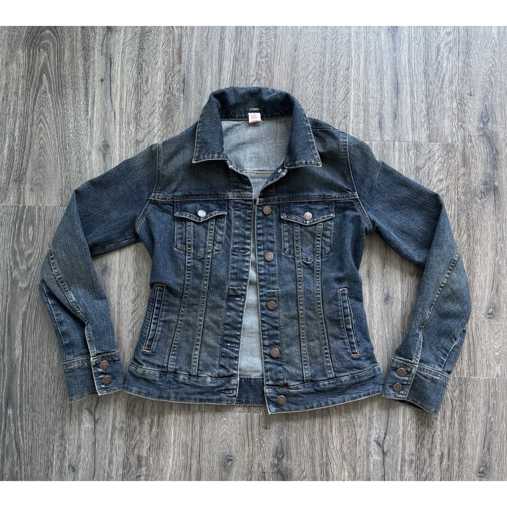 J.Crew Womens Denim Trucker Jacket Medium Wash Blue Stretch Size S Small